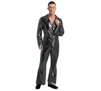 Yiesvsov 70s Disco Costumes for Men Shiny Metallic Hippie Jumpsuit Movie Star Bodysuit Halloween Fancy Dress Black M