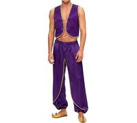 Yiesvsov Arabian Prince Cosplay Costume, Sleeveless Gold Trim Outfits, Jinnee Cosplay Performance Costume Purple XL
