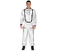 Yiesvsov Men Space Astronaut Costume Metallic Holographic Robot Outfits One Piece Jumpsuit Halloween Carnival Silver L