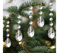 YIEUR Pack of 12 Sun Catcher Pendants with 56 White Garland Beads, 38 mm Drop Crystal Glass Chandelier Light Catcher Crystals Pendant Prisms for Windows Garden Wind Chime