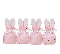 YIEUR Pack of 4 Easter Sack Fabric Gift Bag Rabbit, Pink Easter Bunny Easter Bag for Filling, Easter Basket Gift Wrapping with Rabbit Ears for Sweets, Easter Decorations (Pink)