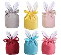 YIEUR Pack of 6 Easter Bags Fabric Gift Bag Rabbit, Colourful Easter Bunny Easter Bag for Filling, Easter Basket Gift Wrapping with Rabbit Ears for Sweets, Easter Decorations (6 Colours)