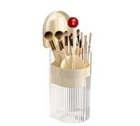 YIEZI Makeup Brush Holder with Lid, One-Hand Press Open/Close Covered Cosmetic Tools Organiser, Clear Waterproof Dustproof Make Up Storage for Vanity, Bathroom Countertop-Cream-Red Ball
