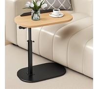 yifaeux C Shaped End Table, Adjustable Height Skinny Side Table, 360 Degree Swivel TV Tray Table, Night Stand with 2-Tier Storage Shelf, Reversible Couch Table Wooden Color