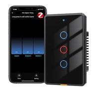 YIFAN Zigbee Smart Touch Wall Light Switch, Requires ZigBee Hub, No Neutral Wire, No Capacitor, 3 Gang Single Live Wire Light Switch, Work with Alexa Google Assistant, Support Tuya Smart Life, Black