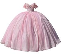 Yifanier Sparkly Beaded Quinceanera Dress with Train Puffy Ball Gown Glitter Long Ball Gowns Sweet 15 16 Dresses MT007 Pink