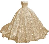 Yifanier Sparkly Strapless Sequin Quinceanera Dresses with Train Puffy Prom Dresses Long Ball Gown for Women Sweet 15 16 Dress Champagne