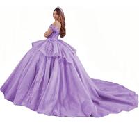 Yifanier Sparkly Tulle Quinceanera Dresses Sweet 16 Dresses with Train Puffy Princess Ball Gown MT015