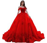 Yifanier Sweetheart Tulle Quinceanera Dresses for Women Sweet 16 Quinceanera Dresses Ball Gowns with Train MT009 Red