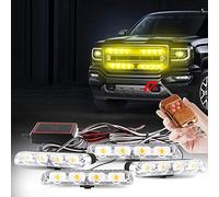Yifengshun 4 in 1 LED Police Lights Emergency Strobe Lights For Truck Vehicle Warning Flashing Caution Light Bar Grilles DRL Police Motorcycle DC12V Wireless Remote Control(Amber)