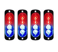 Yifengshun 4Pcs 4LED Ultra Slim Emergency Warning Hazard Flashing Light,Red Blue Strobe Caution Light Bar, Sync Feature Grille Lights Flashing Beacon Light Bar for Car Vehicle Truck 12-24V
