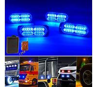 yifengshun 4x20 LED 4-in-1 Blue Emergency Flashing Lamp With 18 Strobe Modes Wireless Remote Control 80 LED Grille Light For Cars Trucks Vans Tractors 12-24V