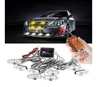 yifengshun 8 in 1 LED Emergency Strobe Lights for Truck Vehicle Warning Flashing Guide Grille Flash DRL Police Car Motorcycle DC12V Wireless Remote Control (Yellow+White)