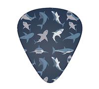Yifhdes 12-pack 0.46 mm/0.71 mm/ 0.96 mm Stylish Celluloid Guitar Picks Plectrums for Guitar Bass (Navy Blue Cartoon Sharks Print)
