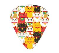 Yifhdes 12 Pcs Celluloid Guitar Picks Compatible with Japanese Cute Lucky Cats Sampler Pack with Storage Box Case, Light Guitar Pick Thin/Medium/Heavy Gauges Gift for Bass Ukulele