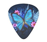 Yifhdes Blue Butterfly Flower Guitar Picks Includes Thin Medium & Heavy Gauge Unique Guitar Plectrums Gift For Bass Electric Acoustic Guitars (12 Pack)