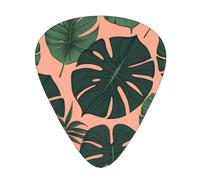 Yifhdes Green Tropical Leaves Printed Guitar Picks,12 Pack Premium Guitar Picks 3 Different Thickness with Storage Box,0.5/0.7/1 mm