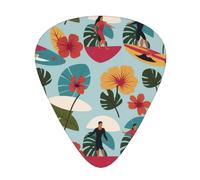 Yifhdes Hawaiian Surfer on Wavy Printed Guitar Picks,12 Pack Premium Guitar Picks 3 Different Thickness with Storage Box,0.5/0.7/1 mm