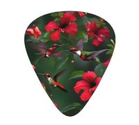 Yifhdes Hummingbirds Red Flower Hibiscus Print Guitar Pick Thin Medium Heavy Gauges For Acoustic Guitar,Electric Guitar,Bass Guitar,12 Pack