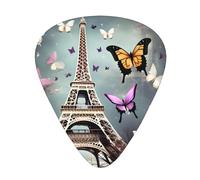 Yifhdes Romantic Paris Butterfly Eiffel Print Guitar Pick Thin Medium Heavy Gauges For Acoustic Guitar,Electric Guitar,Bass Guitar,12 Pack