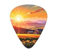 Yifhdes Sunflower and sunset Printed Guitar Picks,12 Pack Premium Guitar Picks 3 Different Thickness with Storage Box,0.5/0.7/1 mm