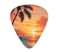 Yifhdes Sunset Hawaiian Palm Tree Printed Guitar Picks,12 Pack Premium Guitar Picks 3 Different Thickness with Storage Box,0.5/0.7/1 mm