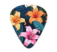 Yifhdes Tropical Flowers Printed Guitar Picks,12 Pack Premium Guitar Picks 3 Different Thickness with Storage Box,0.5/0.7/1 mm