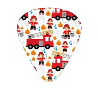 Yifhdes Unique Guitar Picks Compatible with Cartoon Fireman Red Fire Truck 12 Pcs Celluloid Guitar Picks Sampler Pack with Storage Case Gift for Ukulele Guitar Bass, Smooth Guitar Picks