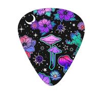 Yifhdes Unique Guitar Picks Gift for Ukulele Guitar Bass, 12 Pcs Celluloid Guitar Picks Compatible with Purple Flower Trippy Goth Moon Mushrooms Floral with Box Holder, Anti Scratch Guitar Picks