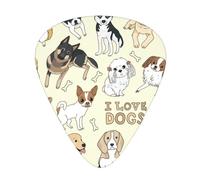 Yifhdes Unique Guitar Picks Gift for Ukulele Guitar Bass, 12 Pcs Celluloid Guitar Picks Compatible with Cute Doodle Pets Dog Light Yellow with Box Holder, Anti Scratch Guitar Picks