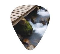 Yifhdes Wooden Bridge Stream Water Printed Guitar Picks,12 Pack Premium Guitar Picks 3 Different Thickness with Storage Box,0.5/0.7/1 mm