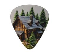 Yifhdes Wooden Rustic Log Cottage Scenery Printed Guitar Picks,12 Pack Premium Guitar Picks 3 Different Thickness with Storage Box,0.5/0.7/1 mm