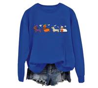 Yifinomi Dachshund Halloween Sweatshirt Cute Ghost Dogs Halloween Hoodie Halloween Pumpkin Dachshund Shirt Sapphire Blue