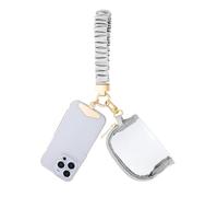 Yiflin Clear Wallet with Scrunchie Keychain Wristlet Lanyard,Small Clear Bag for Stadium Events,Cute Purse & Wrist Strap Set for Women,with Metal Phone Tether Tab, Grey, Cute