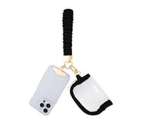Yiflin Clear Wallet with Scrunchie Keychain Wristlet Lanyard,Small Clear Bag for Stadium Events,Cute Purse & Wrist Strap Set for Women,with Metal Phone Tether Tab, Black, Cute