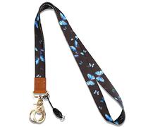 Yiflin Cool Neck Lanyard, Cute Keychain Holder for Women Men, Comfortable Long Strap with 2 Rings, Blue Monarch Butterfly, Large