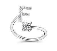 Yifnny Alphabet Ring, Initial Ring 26 Alphabet Inlaid Cubic Zirconia Capital Letter A-Z Open Adjustable Mid Silver Initial Letter Finger Rings for Women (F)