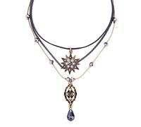 Yifnny Choker Necklaces for Women, Star Layered Pendant Necklace Multilayer Necklace Vintage Choker with Teardrop Chain & Black Leather Gothic Layered Necklaces for Women Jewelry (Star)