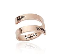 Yifnny Engraved Open Ring, Stainless Steel Wrap Ring Inspirational Ring Engraved Keep Going Personality Encouragement Gifts Ring for Women Men (Keep Going-Rose Gold)