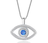 Yifnny Evil Eye Necklace, Blue Evil Eye Pendant with Cubic Zircon Lucky Necklace Protection Jewelry for Women (Silver)