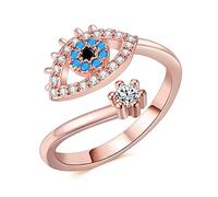 Yifnny Evil Eye Ring, Lucky Blue Evil Eye Ring Cubic Zirconia Adjustable Wrap Open Ring Eye Rings for Women (Rose Gold)