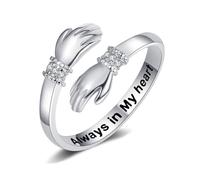 Yifnny Hug Ring, Engraved Words Hugging Hands Open Ring Adjustable Ring Couple Women Mens Rings Friendship Mothers Day Jewelry Gifts (Always in my heart)