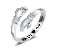 Yifnny Hug Rings for Women Daughter Gifts, Engraved Words Hugging Hands Open Ring Adjustable Couple Mens Rings Friendship Mothers Day Jewelry (Always you mom)