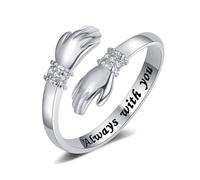 Yifnny Hug Rings for Women Daughter Gifts, Engraved Words Hugging Hands Open Ring Adjustable Couple Mens Rings Friendship Mothers Day Jewelry (Always with you,2)