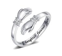 Yifnny Hug Rings for Women Daughter Gifts, Engraved Words Hugging Hands Open Ring Adjustable Couple Mens Rings Friendship Mothers Day Jewelry (Always daughter forever friend)
