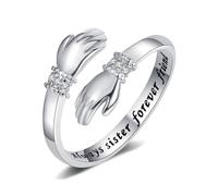 Yifnny Hug Rings for Women Daughter Gifts, Engraved Words Hugging Hands Open Ring Adjustable Couple Mens Rings Friendship Mothers Day Jewelry (Always sister forever friend)
