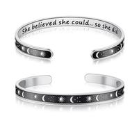 Yifnny Inspirational Bracelet, Sun Moon Cuff Bangle Stainless Steel Inspirational Jewelry Adjustable Bracelet Friendship Gifts for Women (She believed she could ... so she did)
