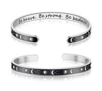 Yifnny Inspirational Bracelet, Sun Moon Cuff Bangle Stainless Steel Inspirational Jewelry Adjustable Bracelet Friendship Gifts for Women (Be brave.Be strong.Be badass.)