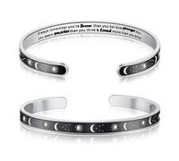 Yifnny Inspirational Bracelet, Sun Moon Cuff Bangle Stainless Steel Inspirational Jewelry Adjustable Bracelet Friendship Gifts for Women (Always remember you are Braver than you believe Stronger)