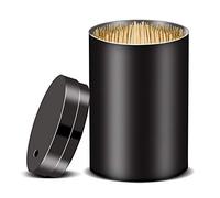 YIFOCUS Stainless Steel Metal Toothpick Holder Dispenser, Tooth Picks Lot Container with 500 Pieces Bamboo Round Toothpicks for Teeth Appetizer and for kitchen (Black)